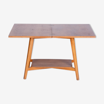 Restored Midcentury Beech Oak Folding Table, Revived Polish, Czechia, 1950s