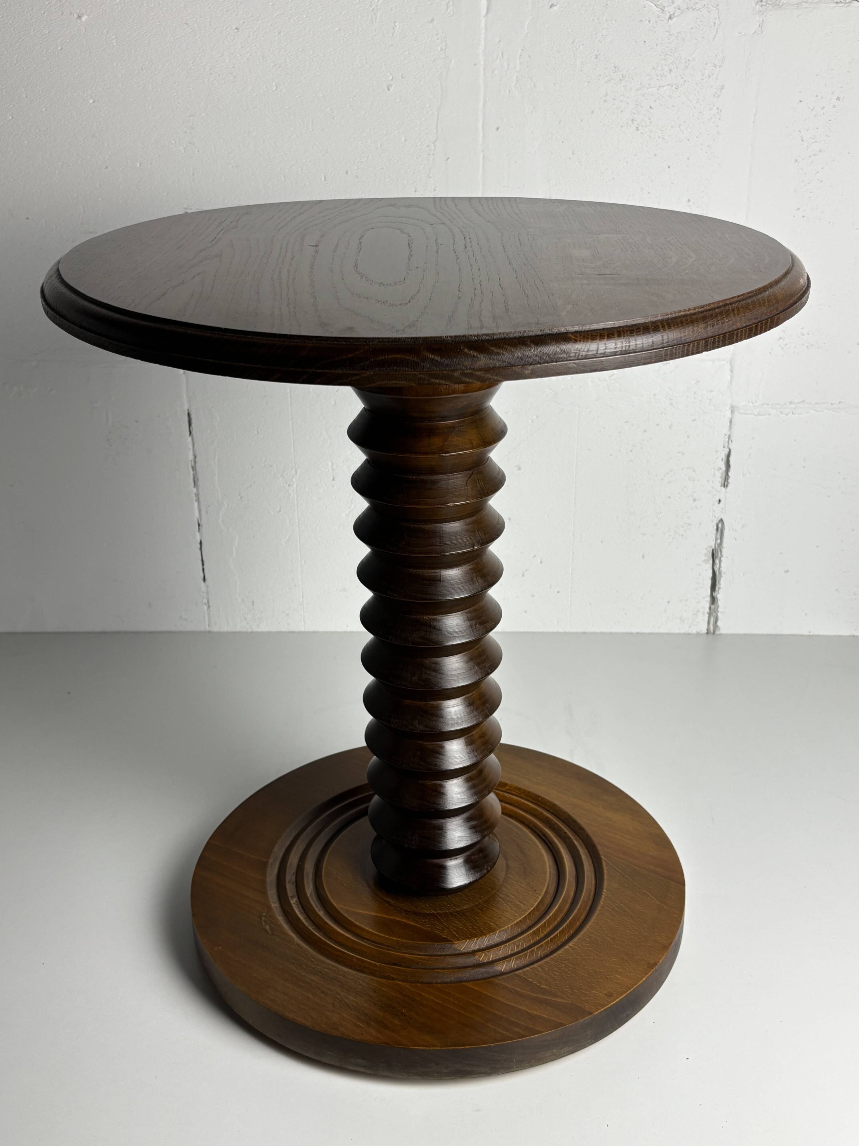 Brutalist Wood Turned Wine Press Side Table, Charles Dudouyt style, 1950s