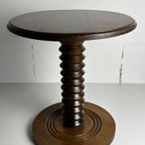 Brutalist Wood Turned Wine Press Side Table, Charles Dudouyt style, 1950s