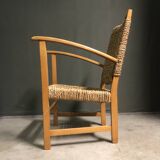 Fauteuil en corde de jonc de mer français des années 1950