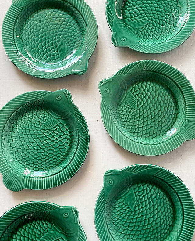 Set of 6 flat plates green fish