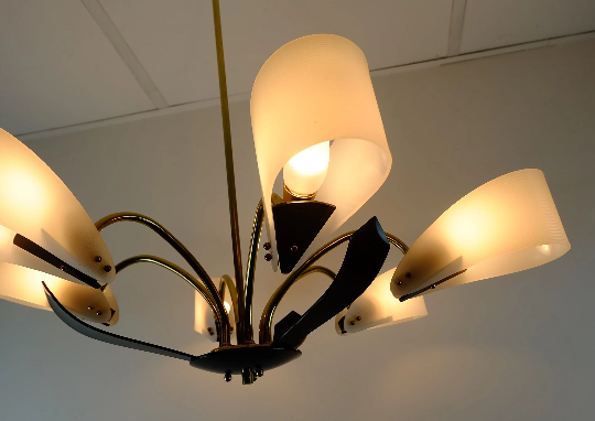 6-light chandelier with acrylic shades 1950