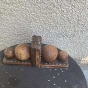 Pair of vintage carved wood and metal ball bookends