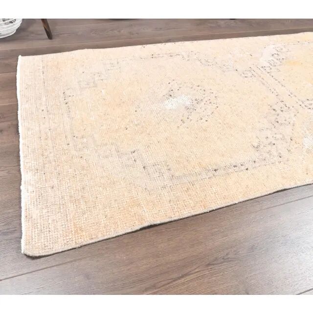 1960s orange geometric Turkish hand-knotted runner 91x330
