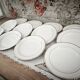 Set of 12 white earthenware dessert plates with a gold rim from Sarreguemines.