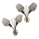Pair of Arlus gold globe tulip wall lights from the 60s