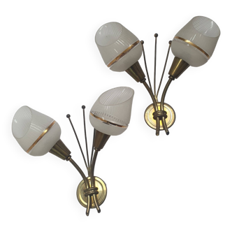 Pair of Arlus golden globe tulip wall lights from the 60s
