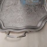 Ancien Grand Plateau De Service En Métal Argenté Chrome Argosy