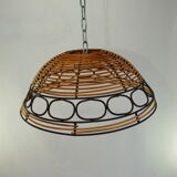 Rattan and wrought iron hanging lamp
