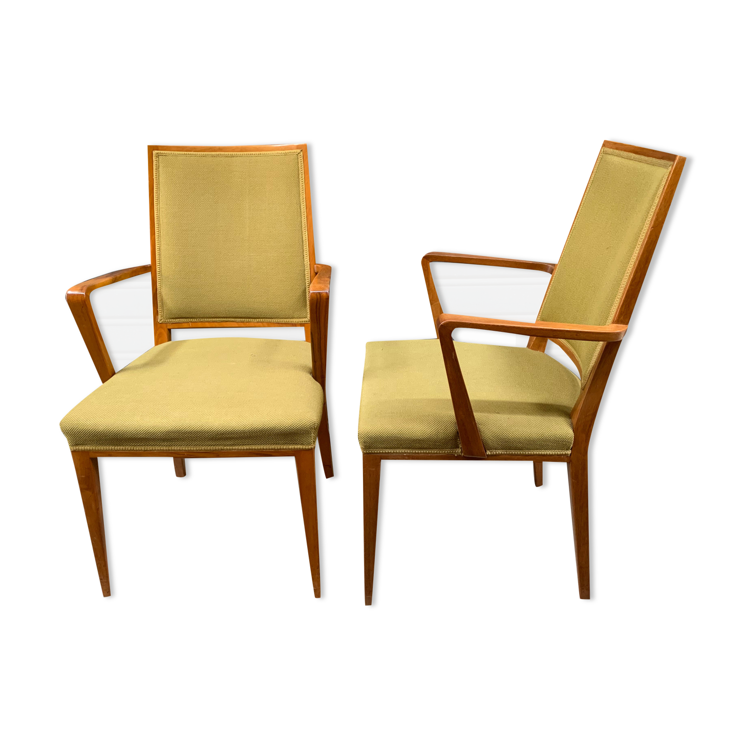 Pair of bridge armchairs light green fabrics 1960s.