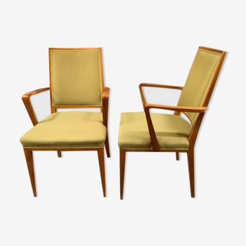 Pair of bridge armchairs light green fabrics 1960s.