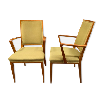 Pair of bridge armchairs light green fabrics 1960s.