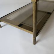 vintage brass coffee table with smoked glass mirror, antique Maison Jansen