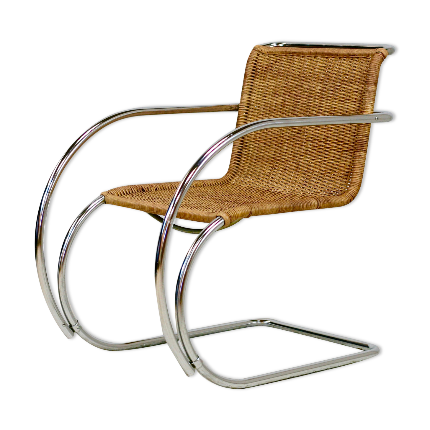 MR20 armchair, tubular chromed steel and rattan, Mies van der Rohe, circa 1960