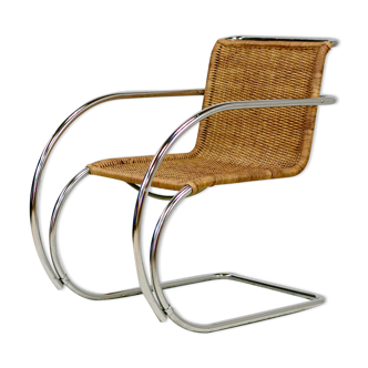 Mies Van der Rohe armchair MR20, tubular chrome steel, rattan, circa 1960