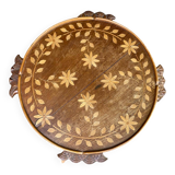 Vintage round art deco breakfast tray in solid wood 1950