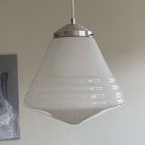 Large Art Deco suspension white opaline glass Philips