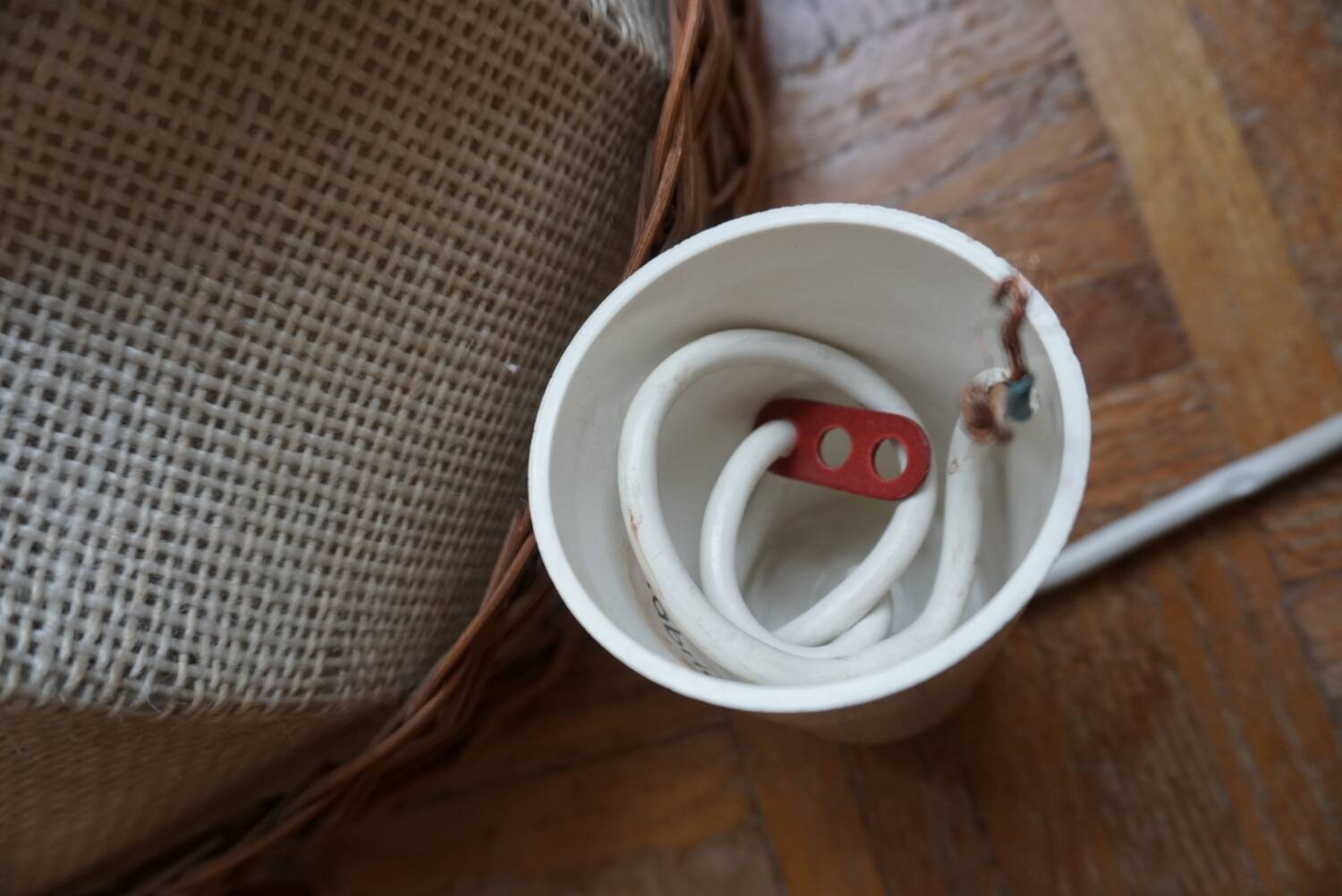 3 70s pendant lights - fabric and rattan