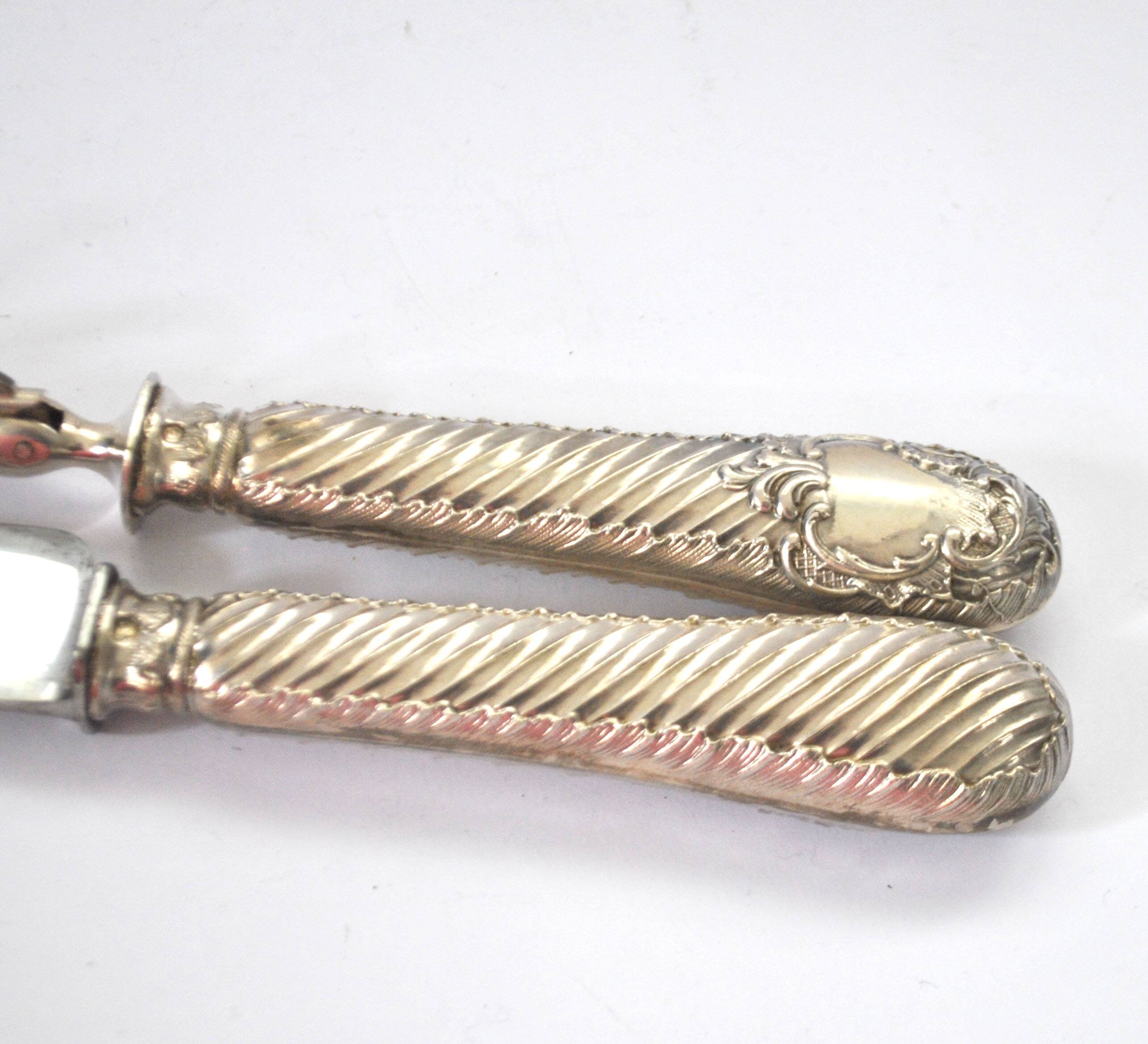 Rococo service cutlery in SILVER Minerve Armand Frenais 1900 Serving knife and fork