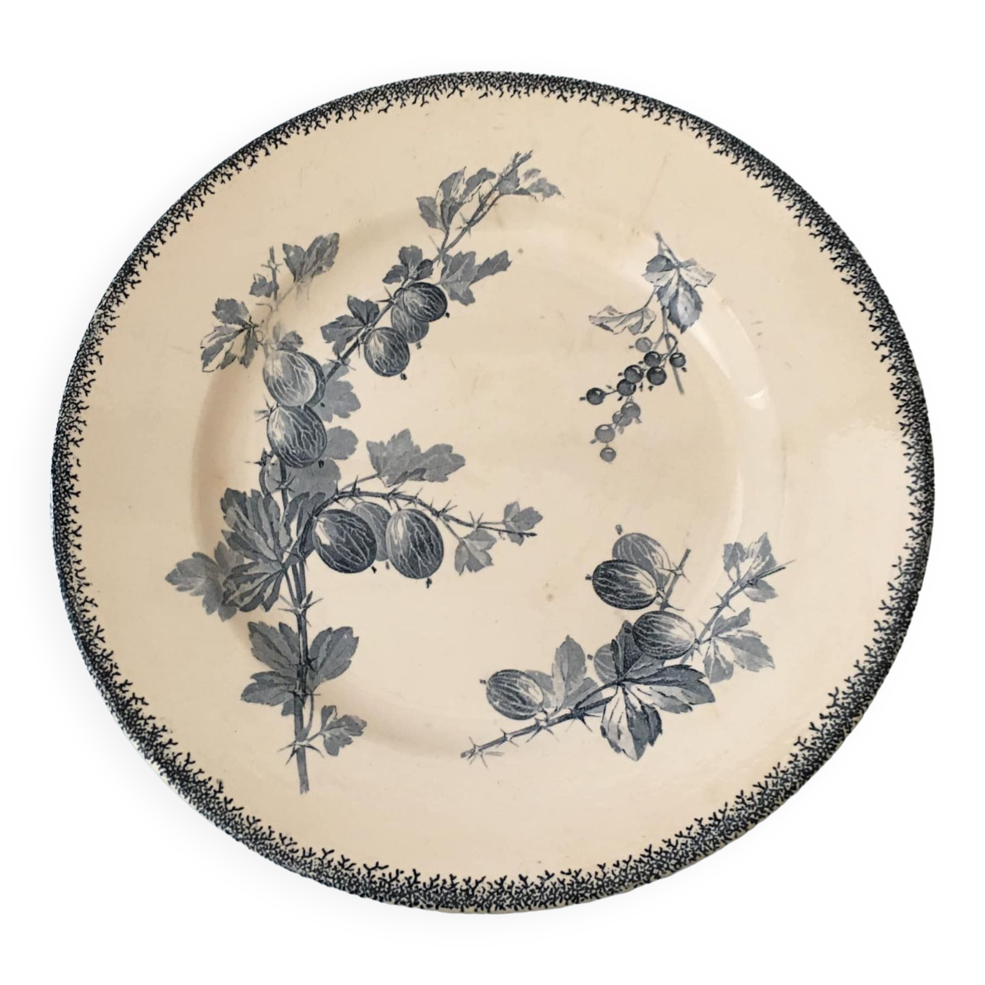 Faience serving dish stamped U & CIE - Sarreguemines, Gooseberry model