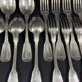 12 grandes cuillères 12 fourchettes métal argenté modèle filet de style Lou