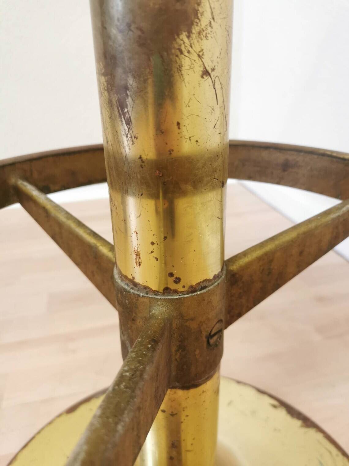 Tabouret de bar en laiton et cuir, Italie milieu XXème