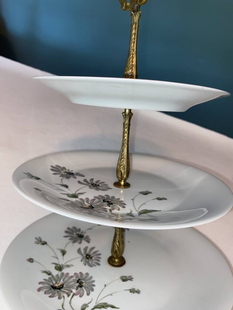 Silent Servant 3-Tiered Limoges Porcelain – Floral Decoration "Montjoie"