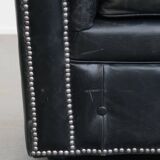 Black cowhide leather chesterfield armchair