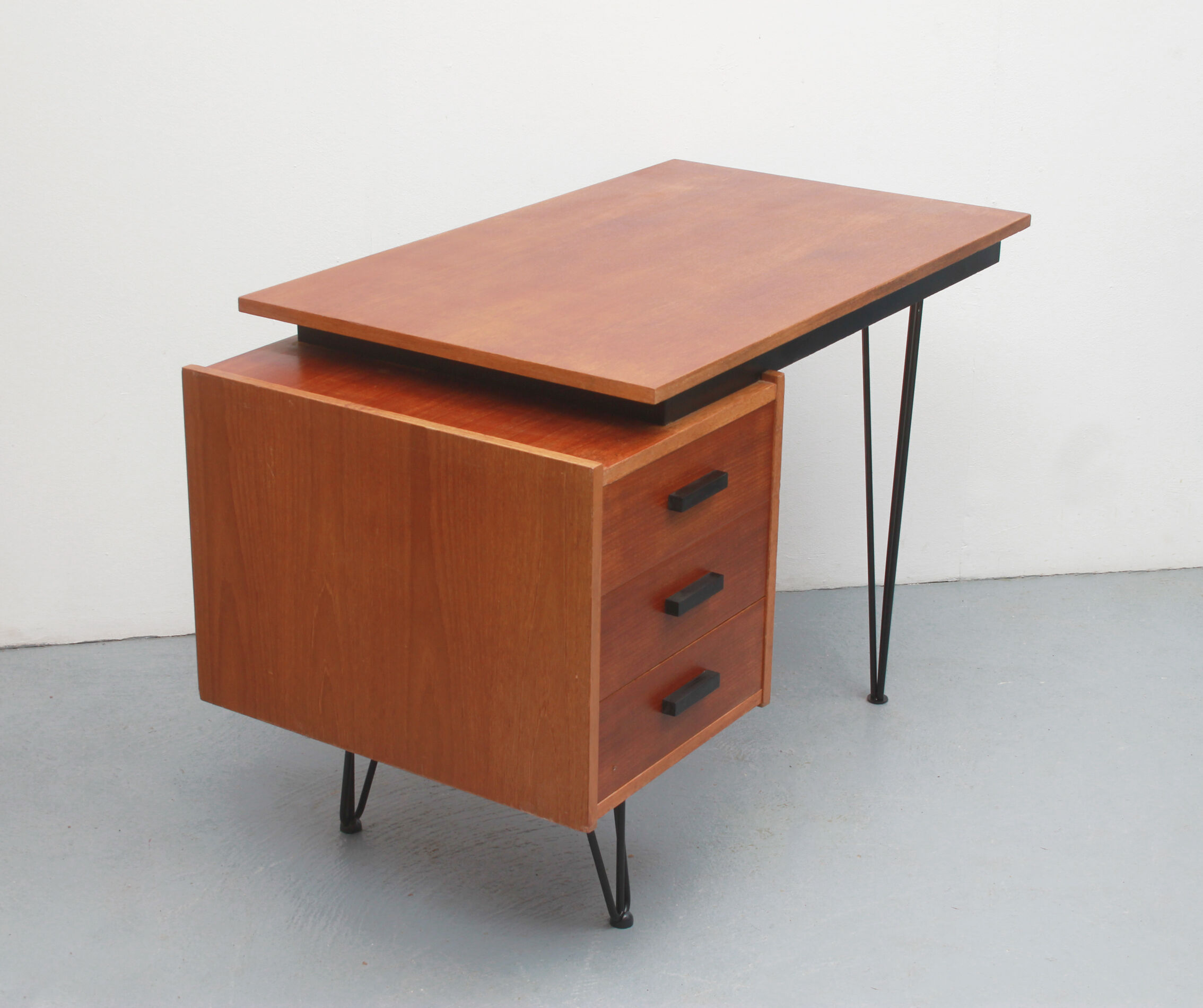 1950s hairpin desk in teak from Netherlands