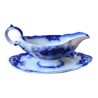 Large saucière ancienne sur plateau faïence Sarreguemines U&C Jardinière