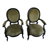 Set of 2 vintage green velvet armchairs – Elegance and comfort
