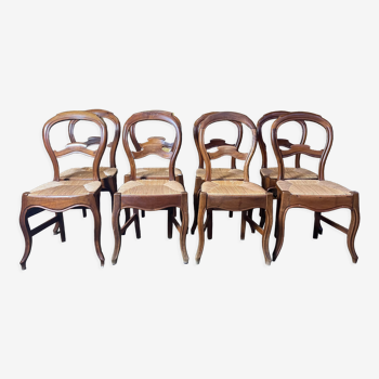 Suite de 8 chaises paillées Louis Philippe