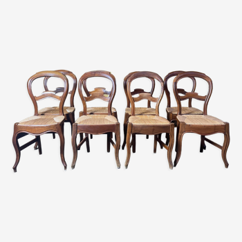 Suite of 8 Louis Philippe straw chairs