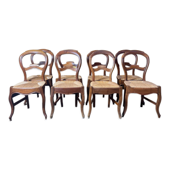 Suite of 8 Louis Philippe straw chairs