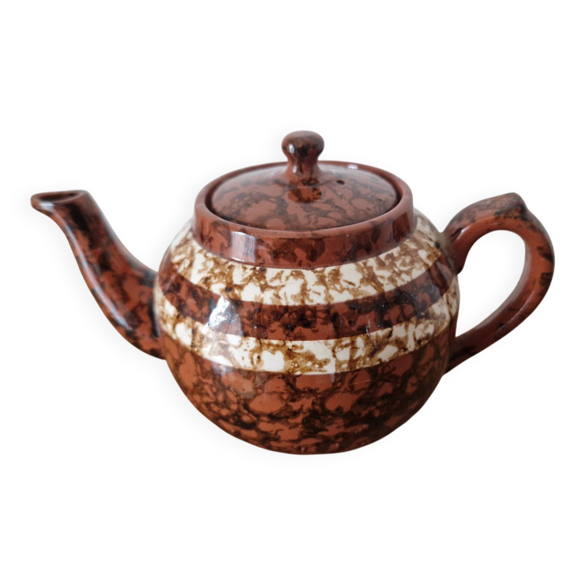 Brown ceramic teapot Sarreguemines model Mary Digoin