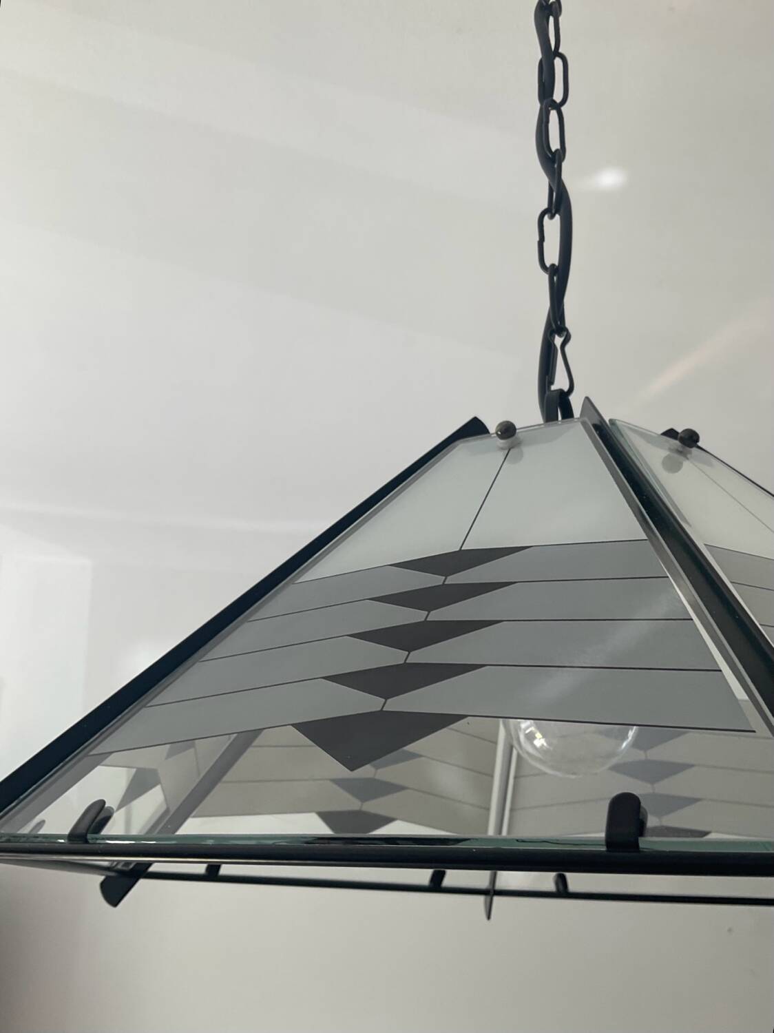 Post Modern pendant light in metal and glass