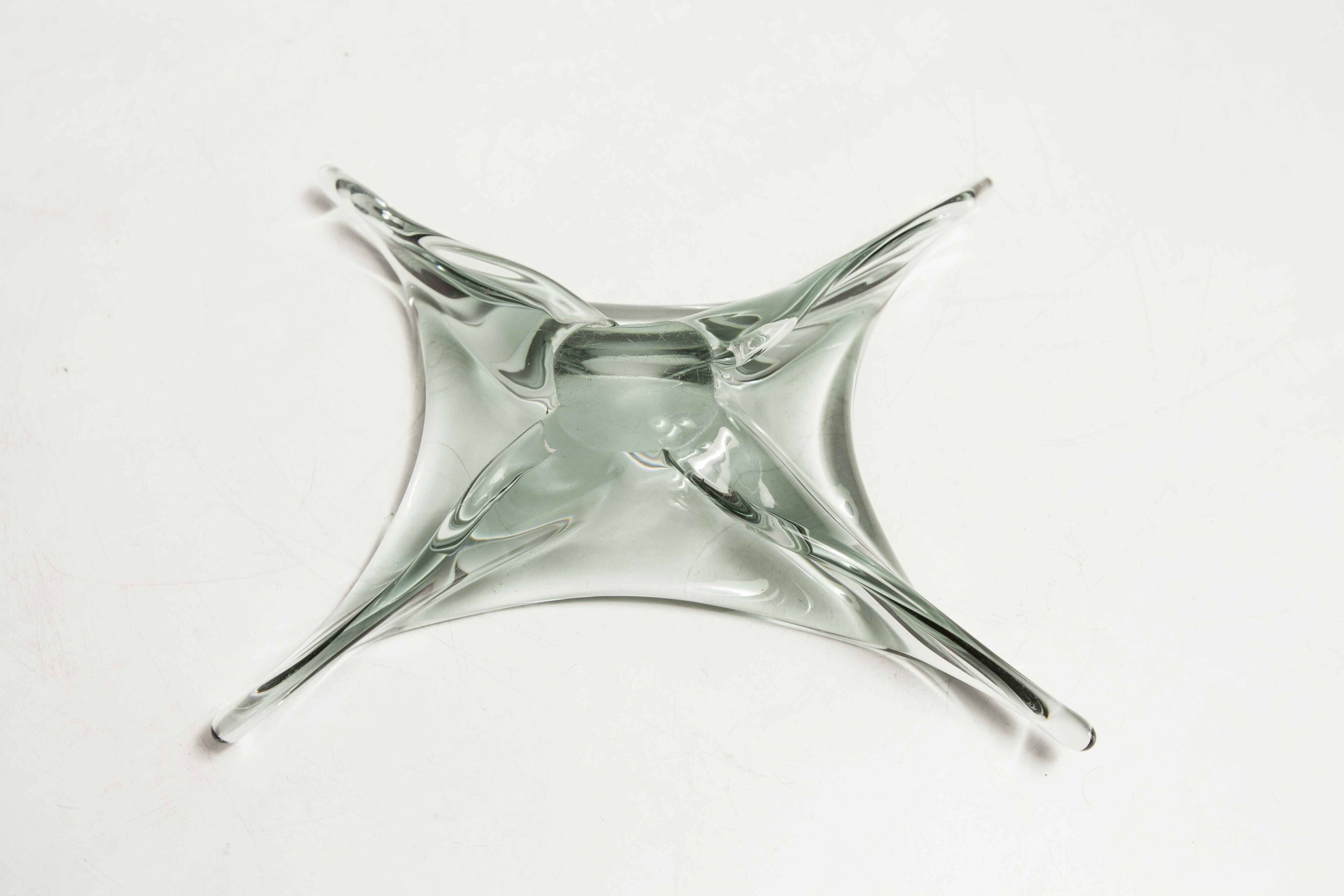 Transparent and green Murano glass ashtray