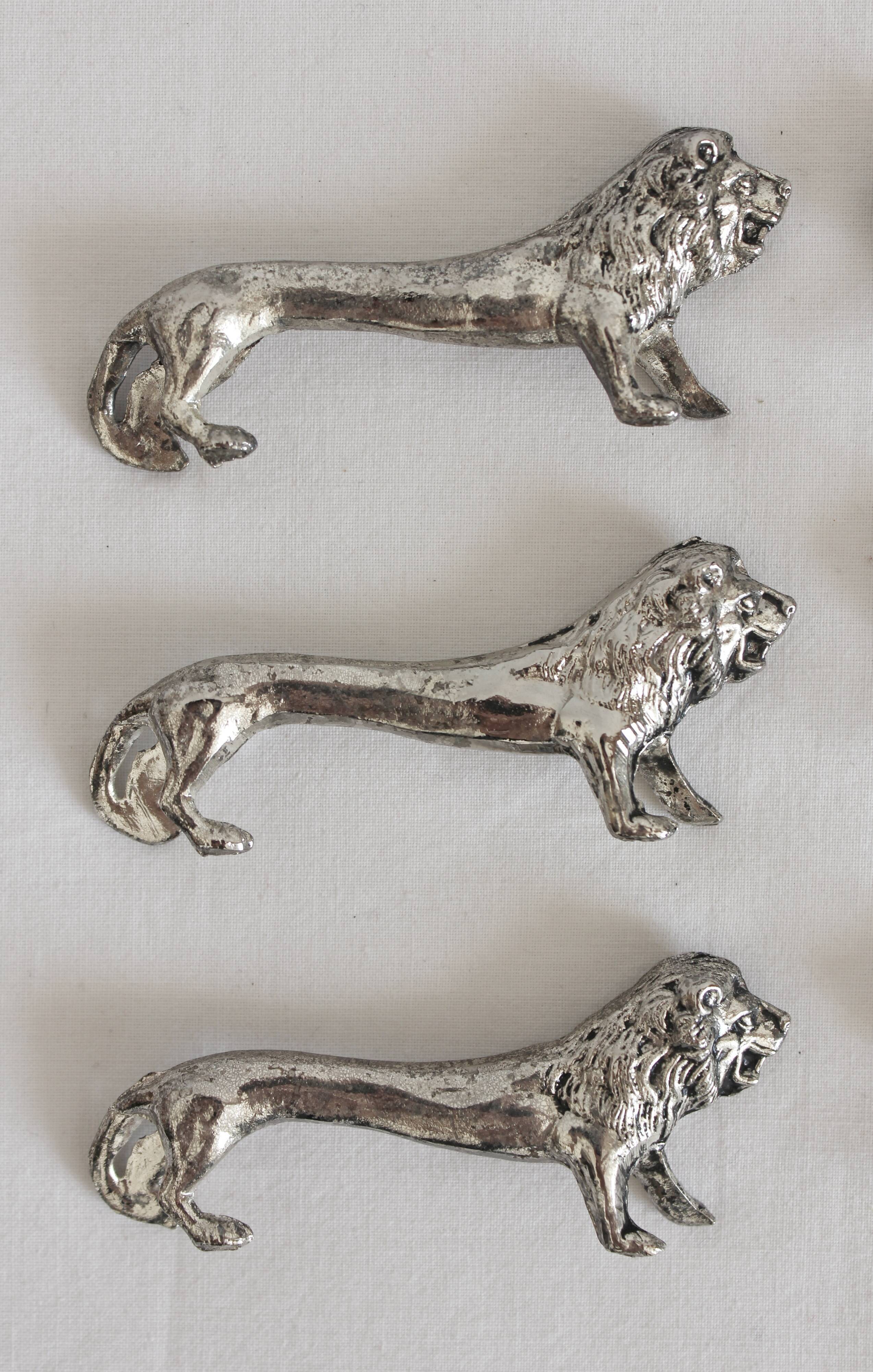 6 vintage lion silver metal knife rests