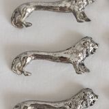 6 vintage lion silver metal knife rests
