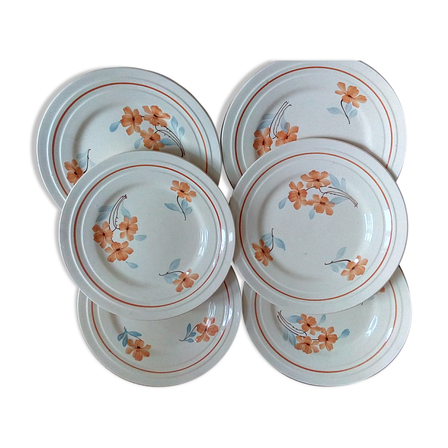 Set of 6 small plates with orange flowers