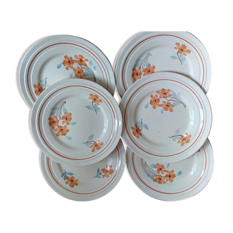 Set of 6 small plates with orange flowers