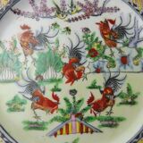 Lot of old Chinese porcelain plates, 5 roosters decoration, stamp, 19th