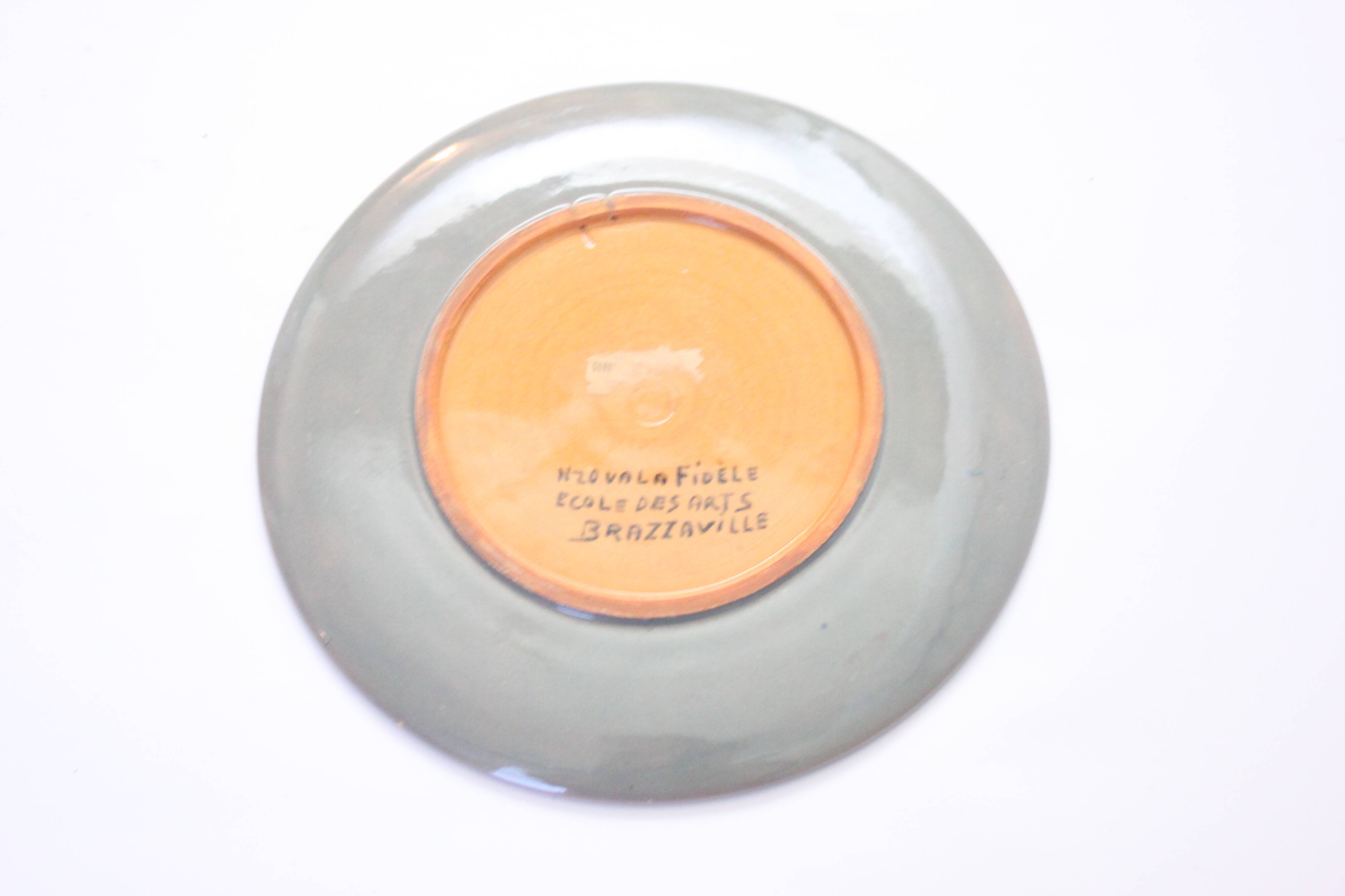 Ceramic plate by Nzouala Fidele, Ecole des arts, Brazzaville Congo 1960s