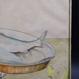 Still life with Pisces, lemon and knife by Louis Chavannes - Watercolor dated 1945