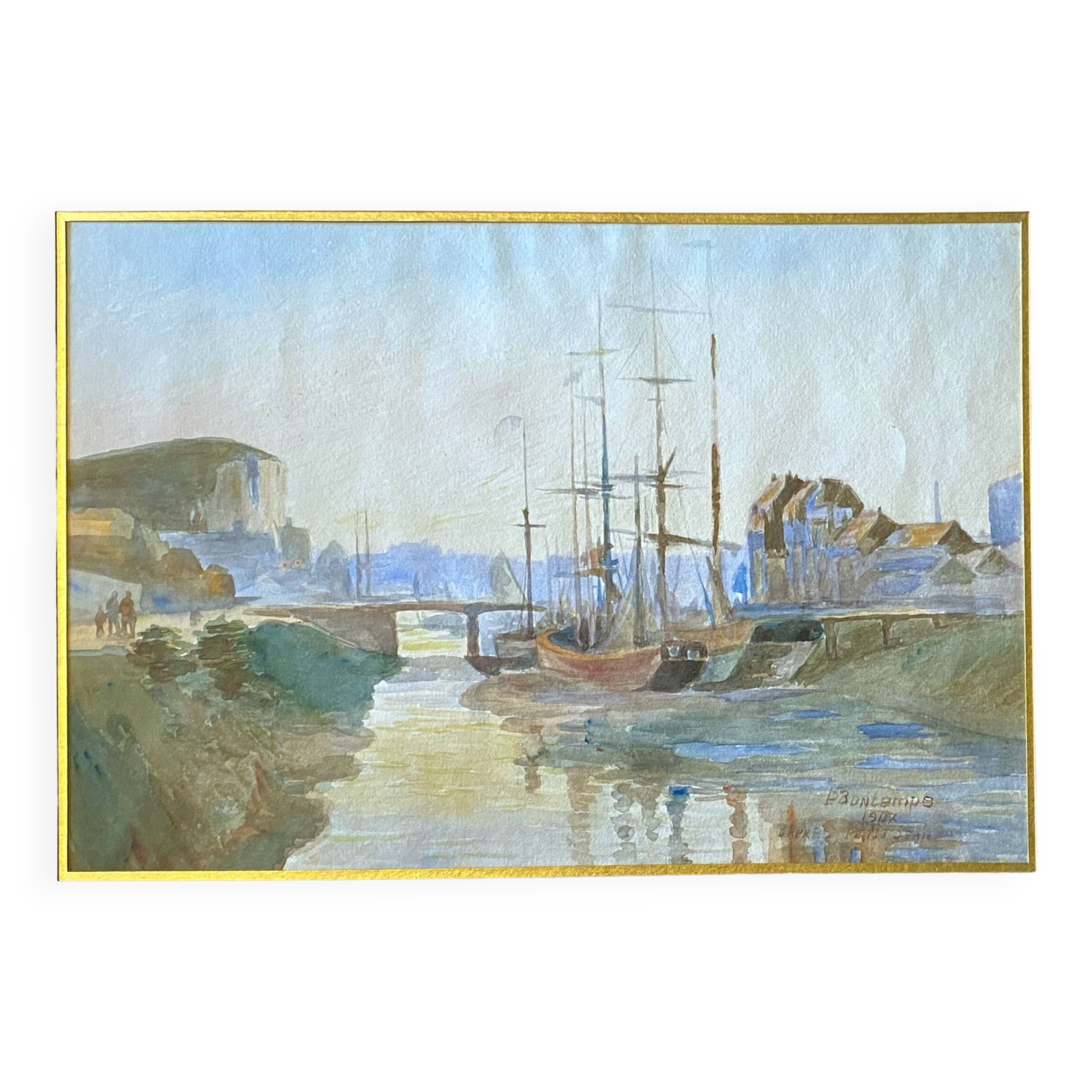 Watercolor Painting Pierre BONTEMPS (1886-1940) Seaport 1907 Brittany?