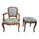 Cabriolet armchair in cherry wood with its footrest, 20th century.