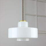 Mid-century Italian White Glass and Brass Pendant Lamp