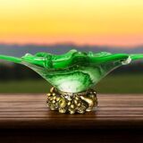 Italian Green Murano Glass and Sterling 925 Silver Vase