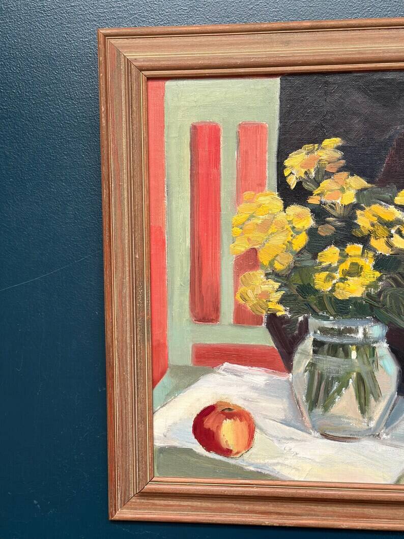 Original Swedish Oil on Panel from the 1940s – "Floral Still Life" by B. Segerdahl – Signed – Framed – 56 × 48 cm (22" × 18.9")