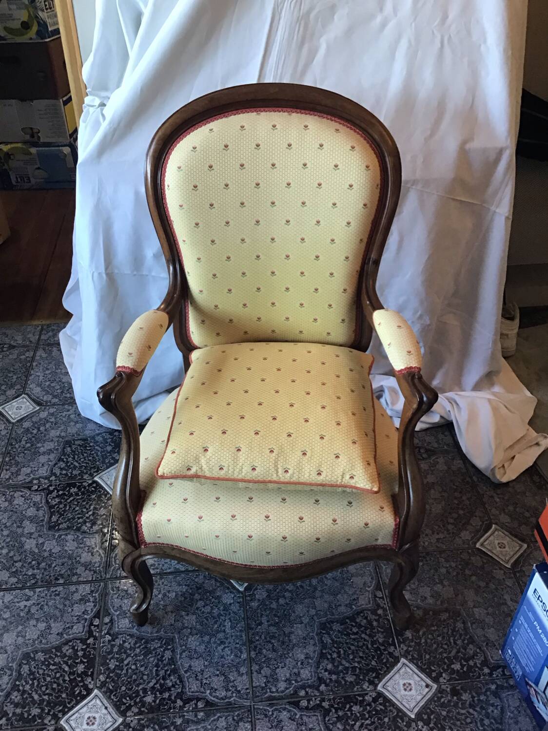 19th century Louis Philippe style armchair with purple backrest